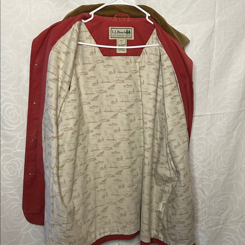 L.L. Bean Women’s Vintage Crimson Chore & Field Coat Brown Corduroy Collar Sz L - Picture 12 of 14